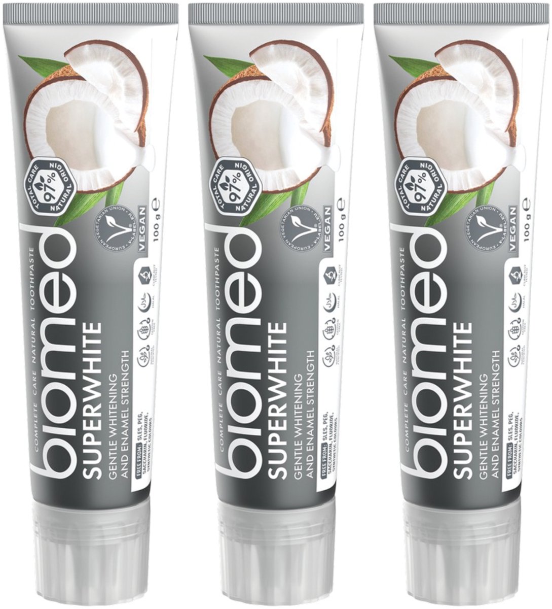 BIOMED Superwhite - Tandpasta - Witte kokos zonder fluoride 3-pack