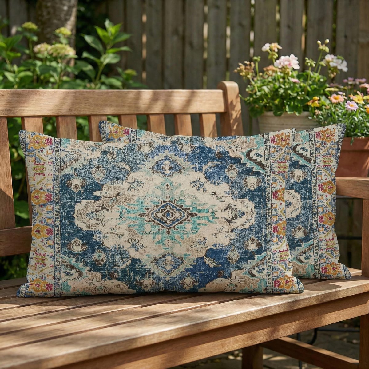 kussen, 30 x 50 cm, bohemian, sierkussen, weerbestendig, kussenslopen, vintage kussenhoezen, blauw, kussens, zomer, bankkussens voor woonkamer, slaapkamer, tuin, decoratieve set van 2