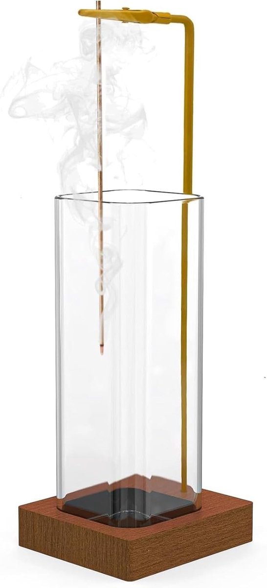 Wierookstokhouder met glazen beschermer, houten design voor yoga, meditatie en thuisdecoratie, ideaal voor ontspanning en sfeer