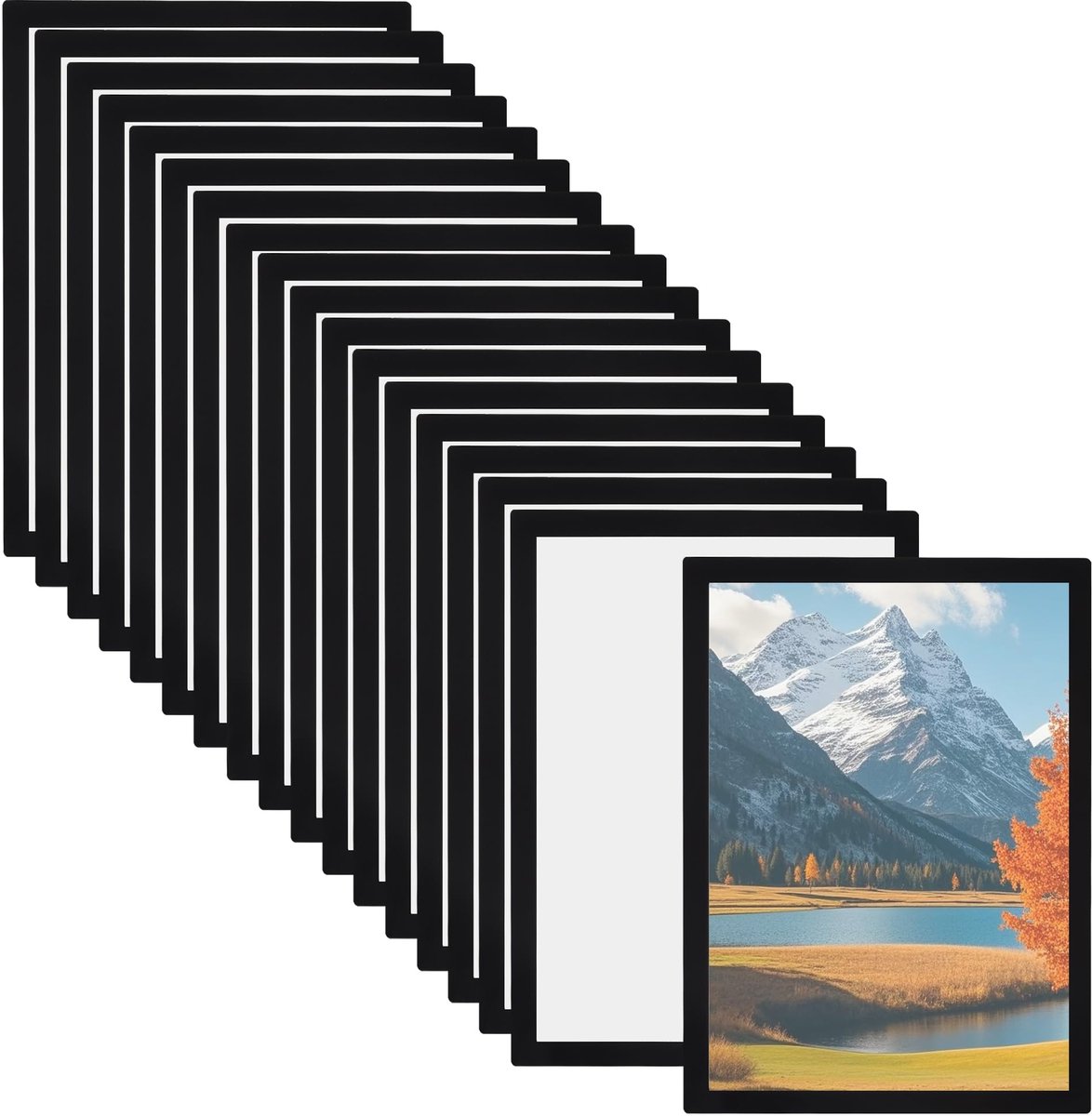 18 stuks magneetlijsten, A4, zelfklevend, zwart, magnetische fotolijst, A4 info lijst, diamond painting lijst voor posters, informatielijst, wanddecoratie