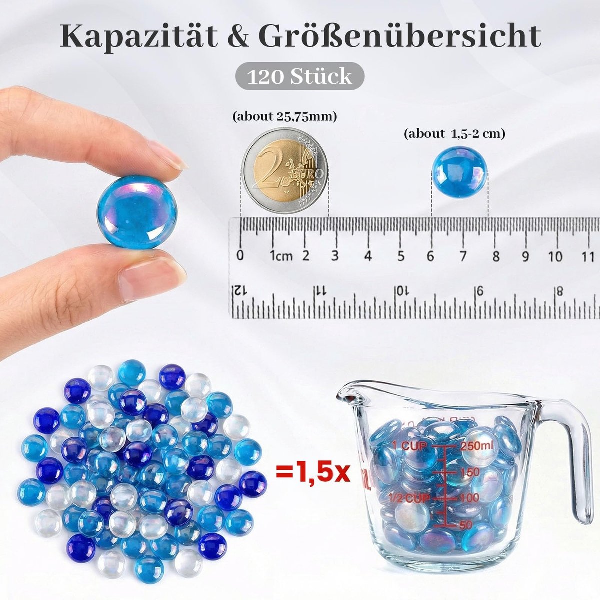 Iriserende glasnuggets, 120 stuks glazen stenen, blauwe decoratieve stenen, wit, platte stenen, iriserende glasstenen, decoratie, mozaïekstenen, cabochon decoratie