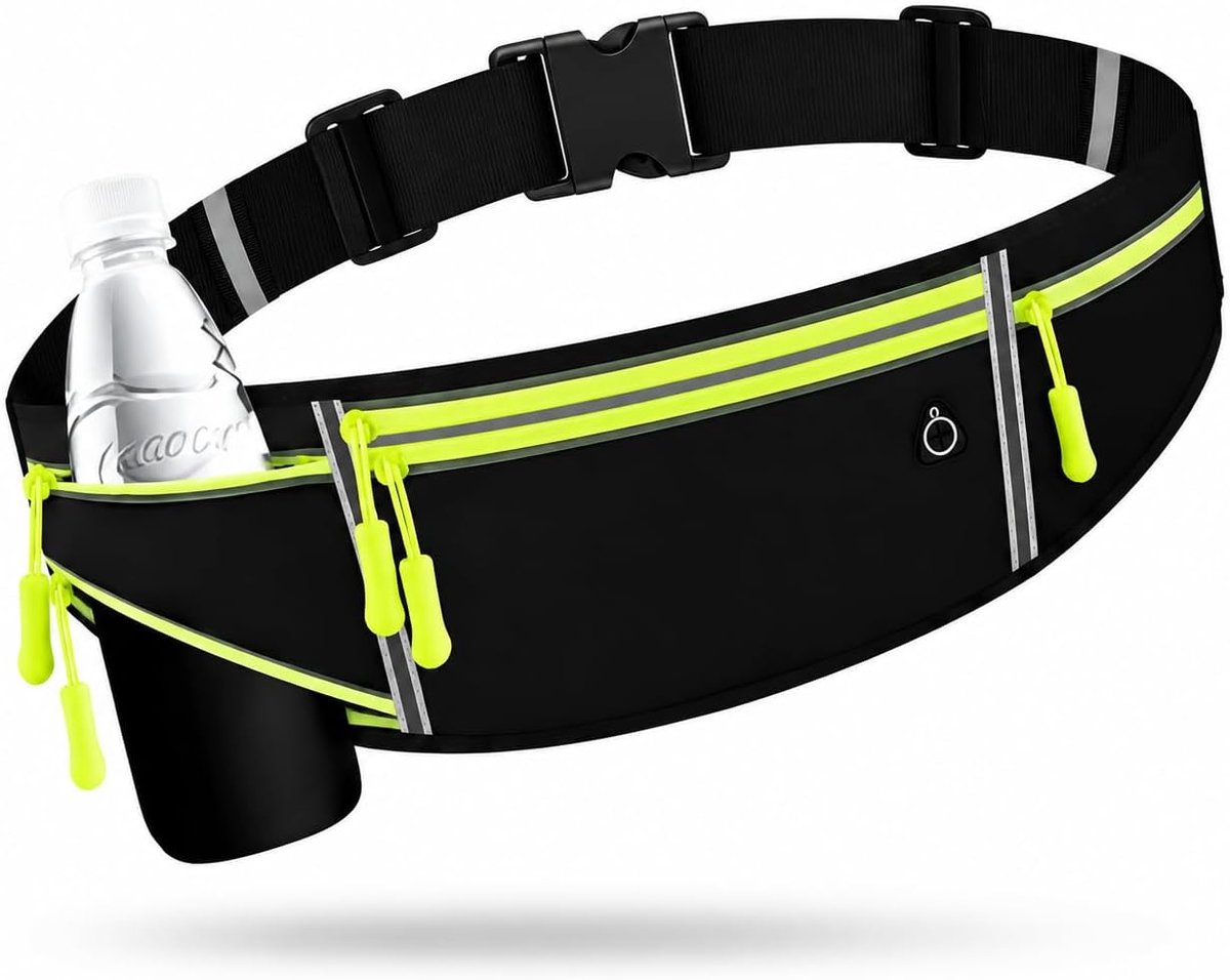 Hardloop Heuptas Waterdicht - Sport Heuptasje met Reflecterende Strepen - Telefoon Heuptas met 4 Vakken - Verstelbare Running Belt voor Hardlopen, Fietsen, Fitness en Reizen