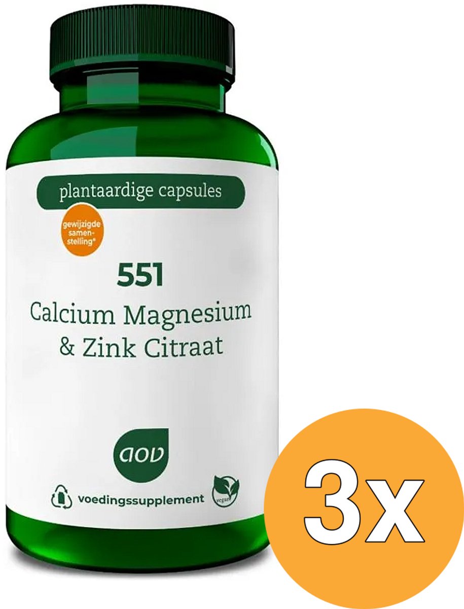 3x AOV 551 Calcium magnesium & zink citraat (90 vega capsules)