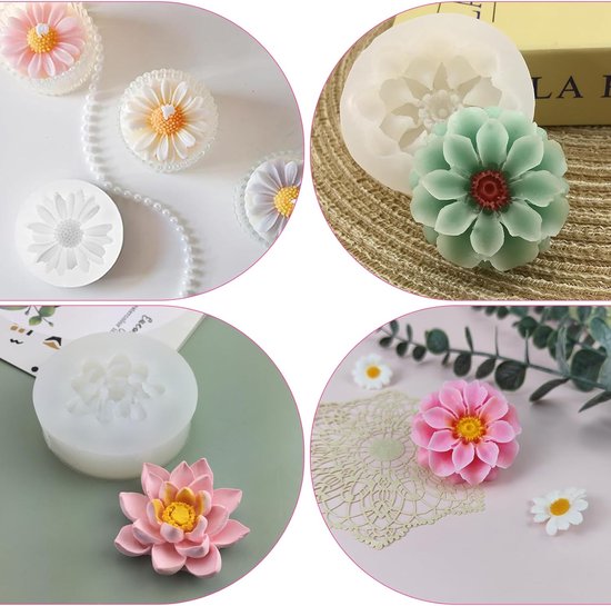 3 stuks doe-het-zelf kaarsvormen, siliconen vorm, bloemen voor gieterij, bloemen, 3D-vorm, kaarsen, madeliefjes, siliconen vormen, bloemen, lotus voor zeep, chocolade, snoep — afbeelding 5