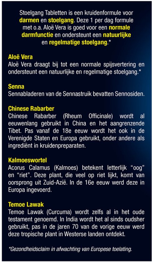 Tekstpagina met informatie over de ingrediënten van Lucovitaal Stoelgang.