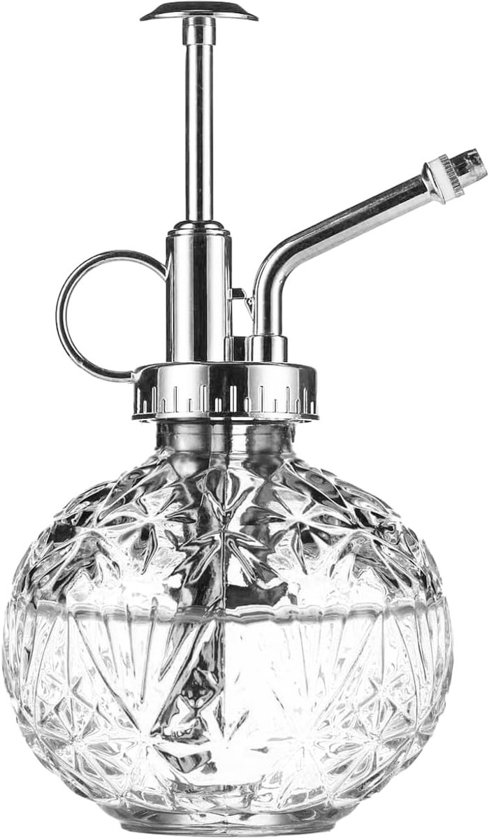 spuitfles voor planten, 240 ml, glazen waterspuitfles, druksproeier, retro reliëf, plantensproeier met pomp, voor balkon, kleine tuinplanten, binnen, huis of kantoor