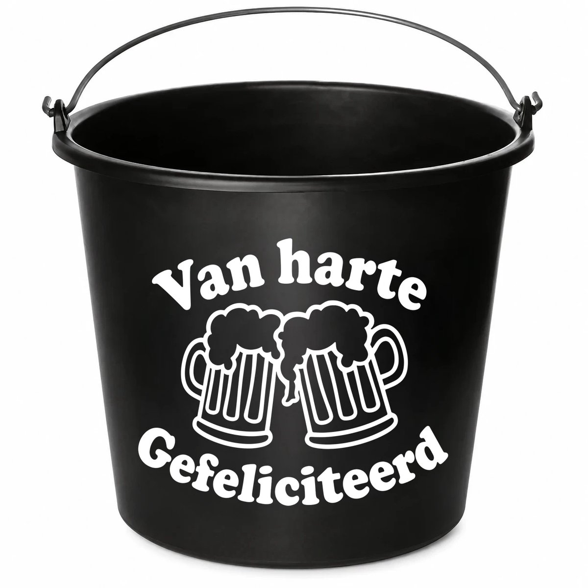Emmer - Van harte gefeliciteerd - Cadeau emmer - met tekst - 12 liter - zwart