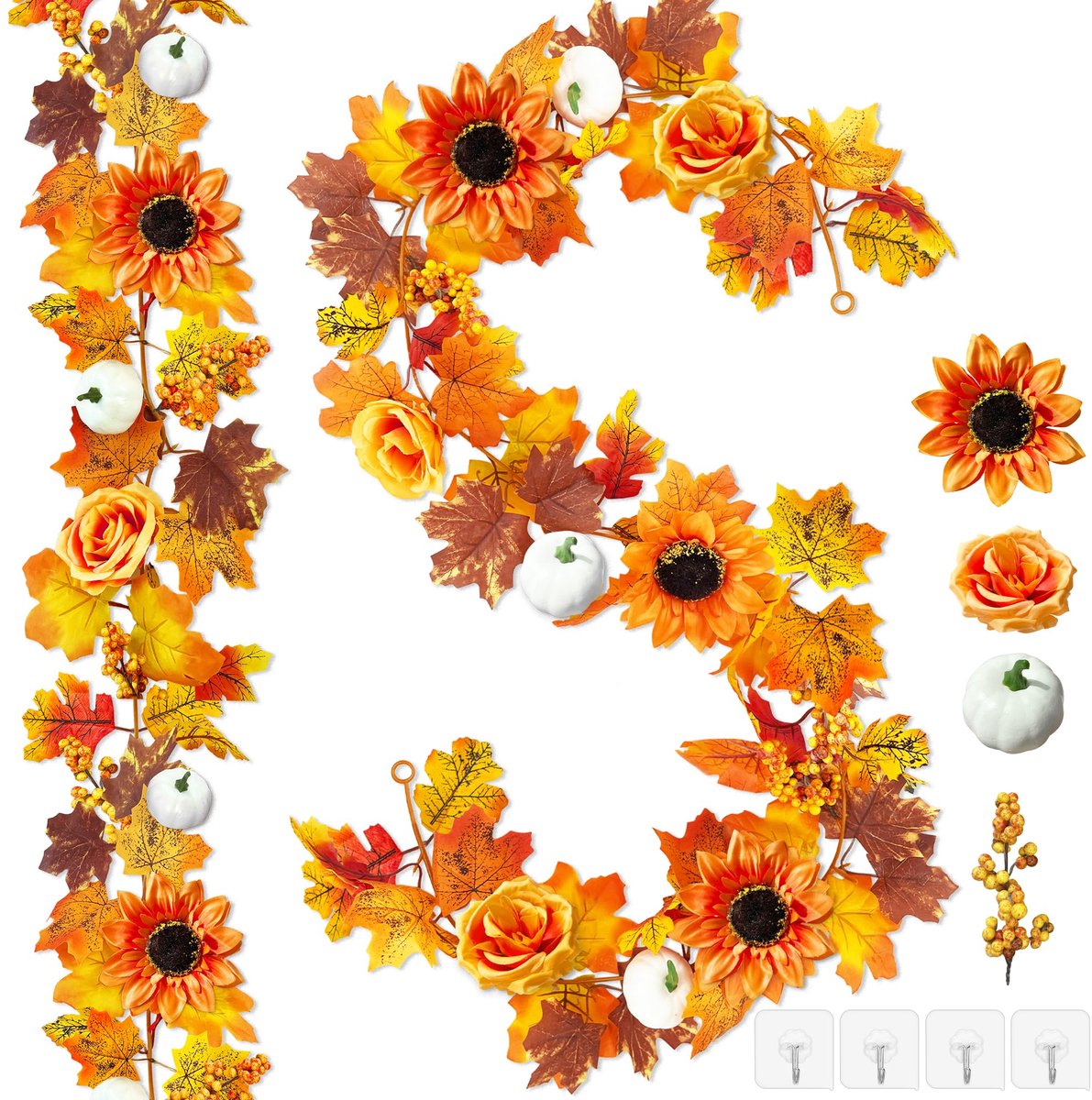 Herfstslinger, 2 stuks, bladeren, slinger, herfstdecoratie, hangend, herfstbladeren, slinger met pompoen en zonnebloemen, herfstdecoratie om op te hangen, bladeren, decoratie, herfst, binnen,