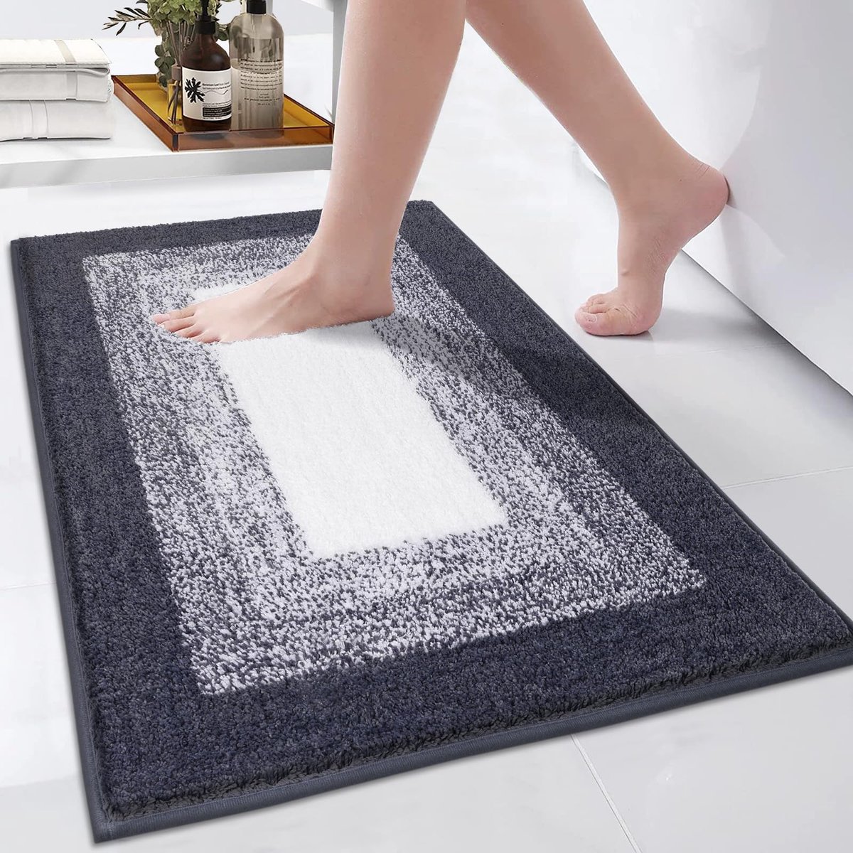 Microvezel Extra Zachte Badkamermat Antislip Wasbare Badmat Pluizig Waterabsorberend Badkamervloerkleed, Donkergrijs 60 x 90 cm