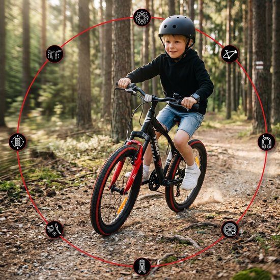Tiger Bike Kinderfiets voor jongens 20 inch wielmaat te kiezen uit 6 versnellingen Shimano van 6 tot 10 jaar in hoogte verstelbaar (Rood Zwart) van Tiger Bike — afbeelding 3