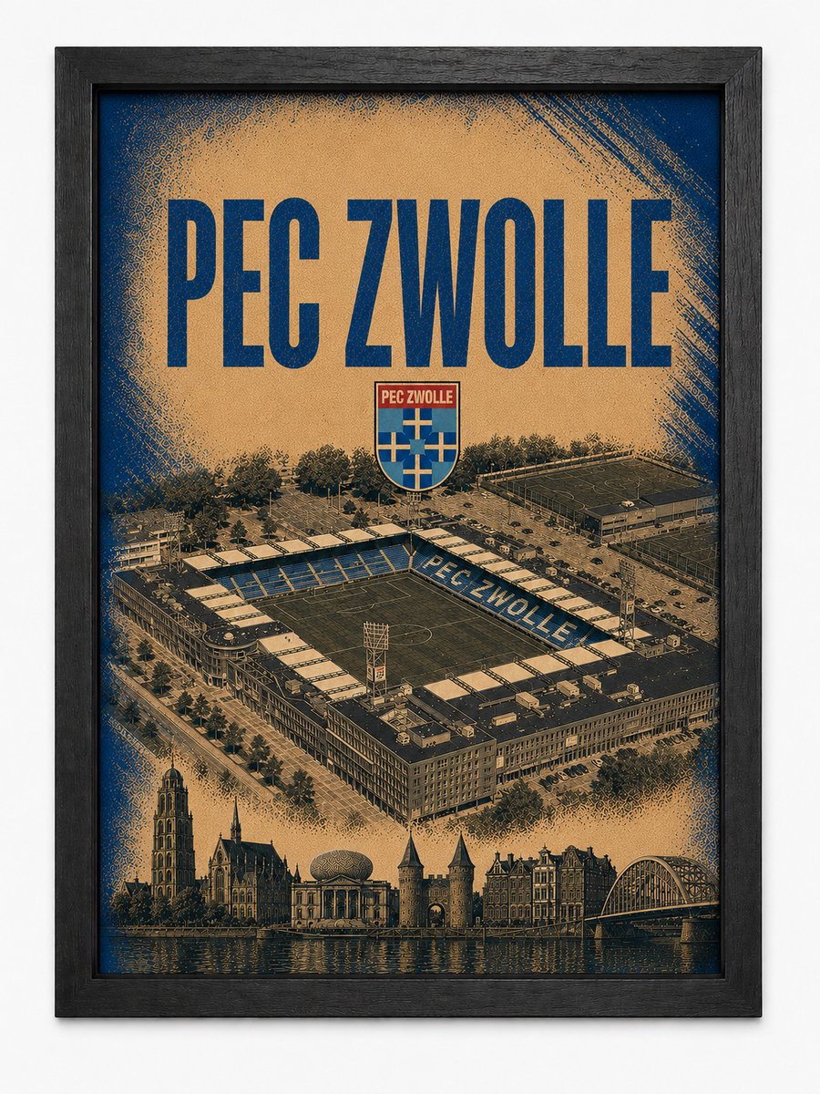 PEC Zwolle retro poster | Voetbal vintage art print | Inclusief Zwarte A4 Lijst