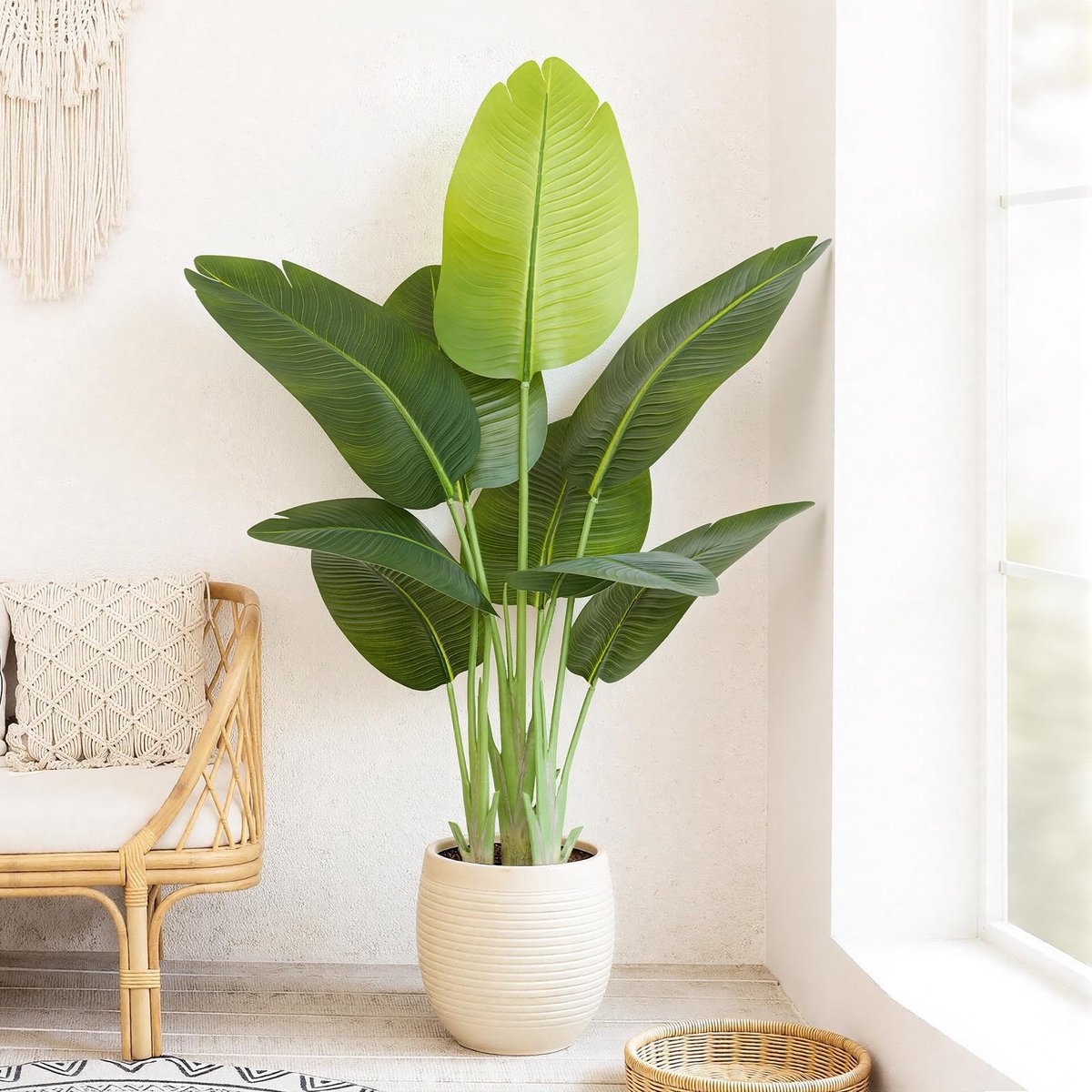 paradijsvogelplant 1,2 m faux bananenbladboom met 9 stammen voor huisdecoratie - perfecte indoor zijden vloerplant voor woonkamer, kantoor en slaapkamer sfeerverbetering