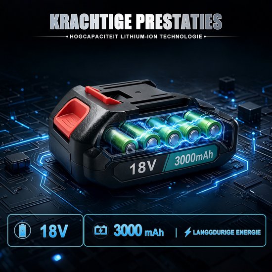 Accu Grastrimmer 3-in-1 Opvouwbaar - 18V 3000mAh 2x Batterij + Lader - Met 10 Stalen Messen, 2-in-1 Wiel & Randensnijder - Krachtige Onkruidverdelger voor Tuin, Gazon & Stoeprand - Incl. Aluminium Schijf & Beschermkap — afbeelding 3