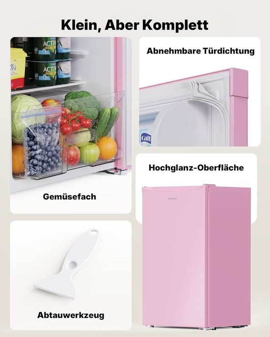 Kleine Koelkast - Mini Koeler - Dranken Koelen - Energiezuinig Stil - 91 Liter - Roze — afbeelding 5