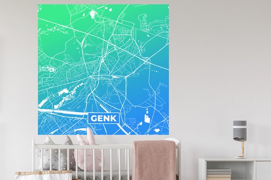 Stickers muraux - Plan de la ville - Genk - Blauw - Vert - 120x120 cm - Feuille adhésive XXL - Carte