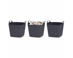 Excellent Houseware Flexibele emmer - 3x - zwart - 15 liter - kunststof - vierkant - 37 x 30 cm