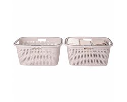 Wasmand met hengsel - 2x - 38 liter - 60 cm - creme - Draagwasmanden - Wasgoedmand - Mand met handvatten