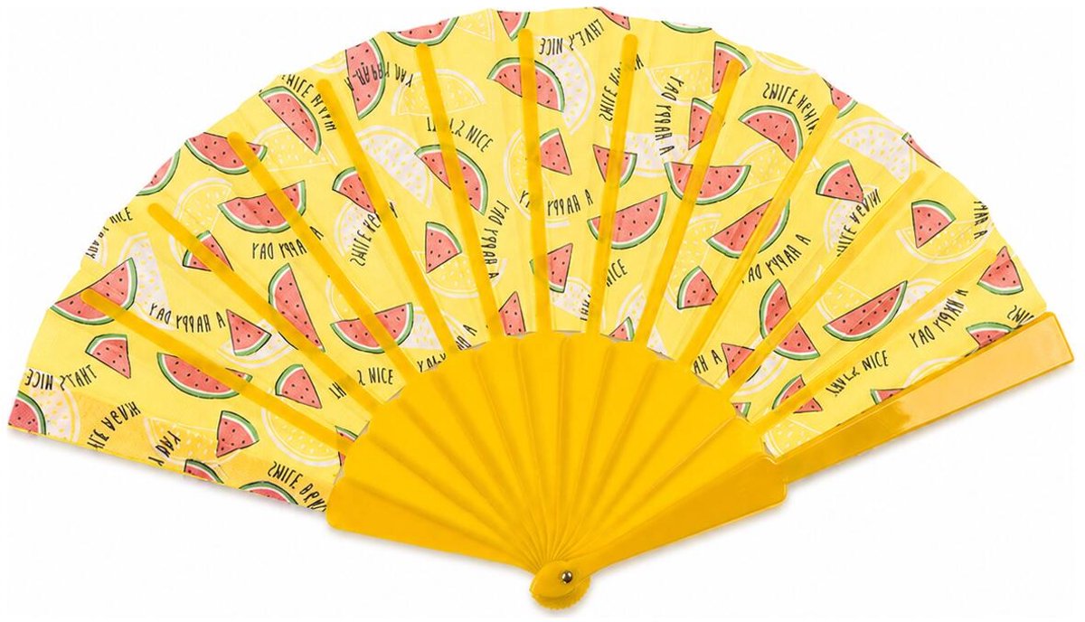 Spaanse hand waaier - Meloenen print - 23 cm - kunststof - Fruit thema