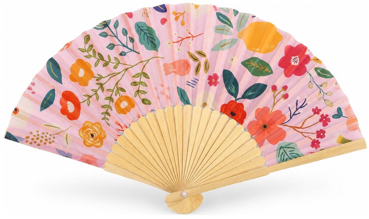 Spaanse hand waaier - bloemen - roze - 21 cm - bamboe/papier