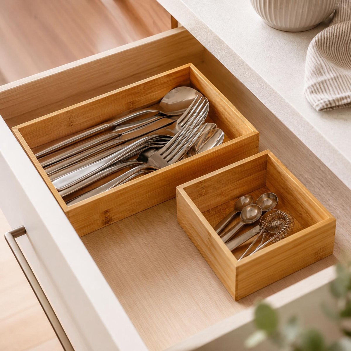 Lade bakjes / organizers set - Smartsystem - 4x delig - bamboe hout - 45 x 38 cm - sorteren opbergsysteem
