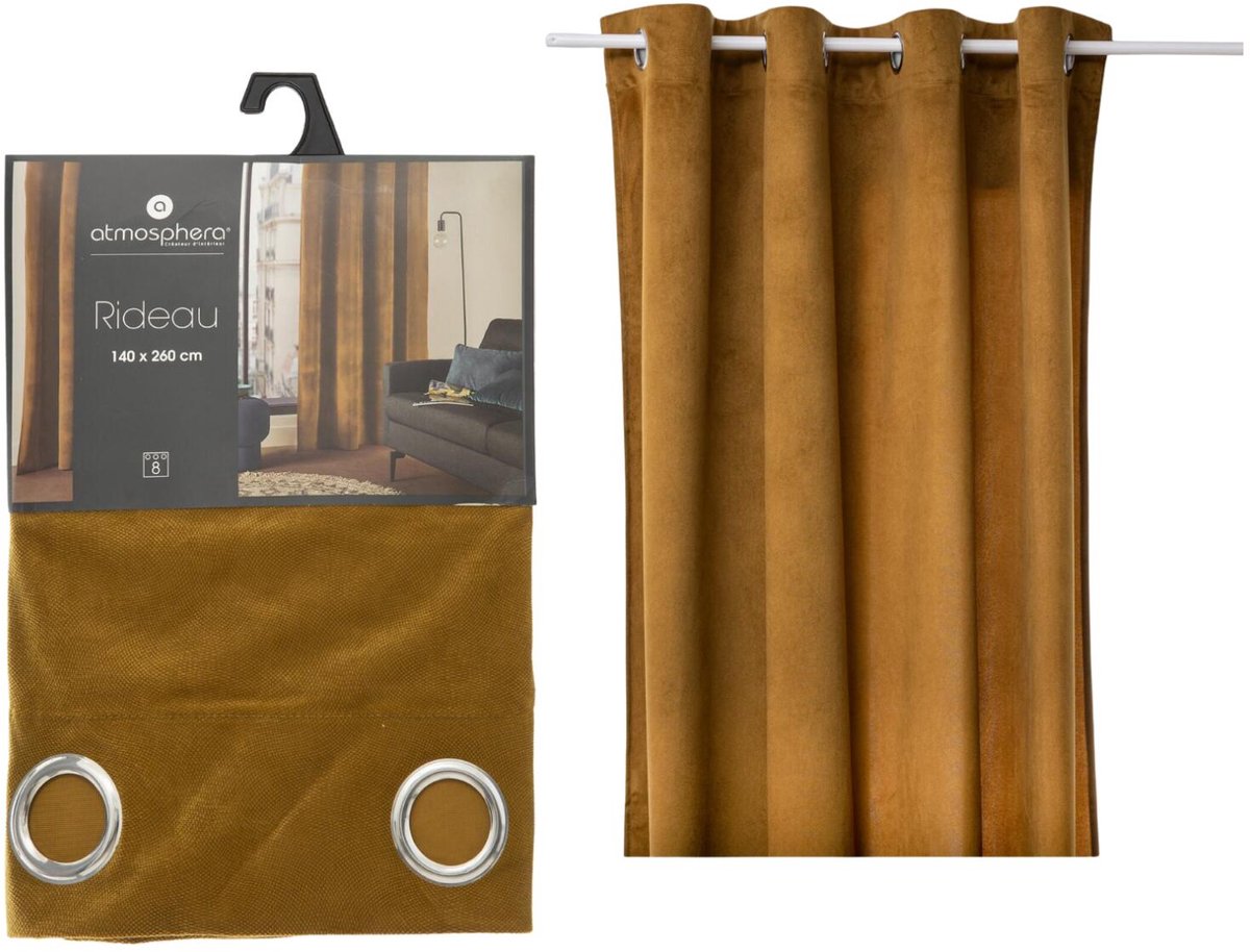 Atmosphera gordijn lilou - 2x - L260 x B140 cm - goudbruin - polyester - met ringen