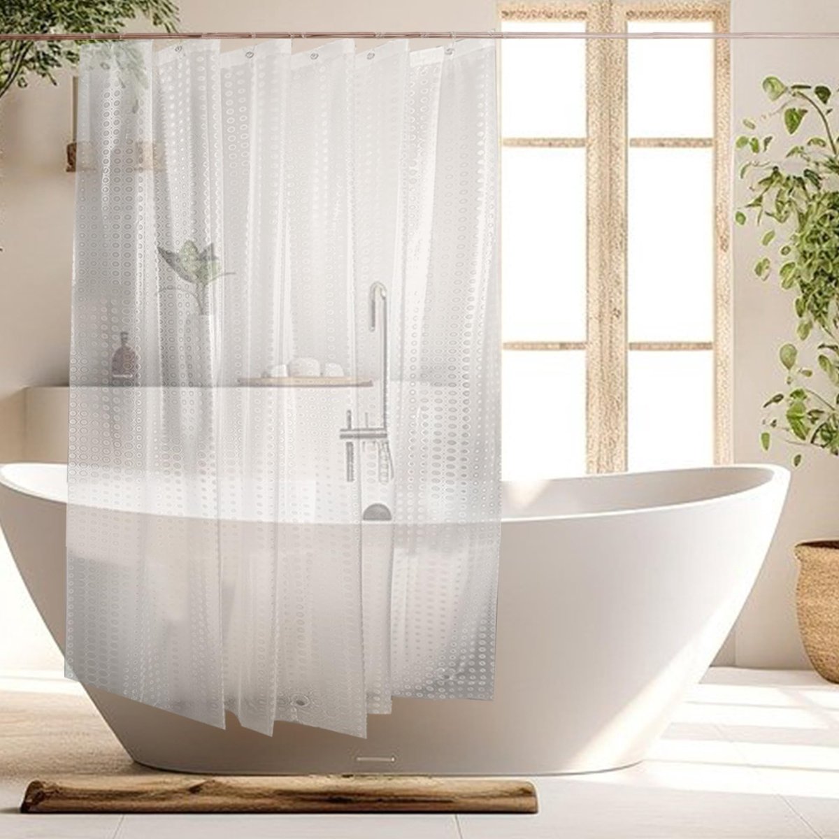 Dailygoods- Douchegordijn 180x200 cm - Waterdicht EVA - Anti schimmel - 12 Douchegordijnringen - 3 Gewichten - Semi-transparant - Badkamergordijn