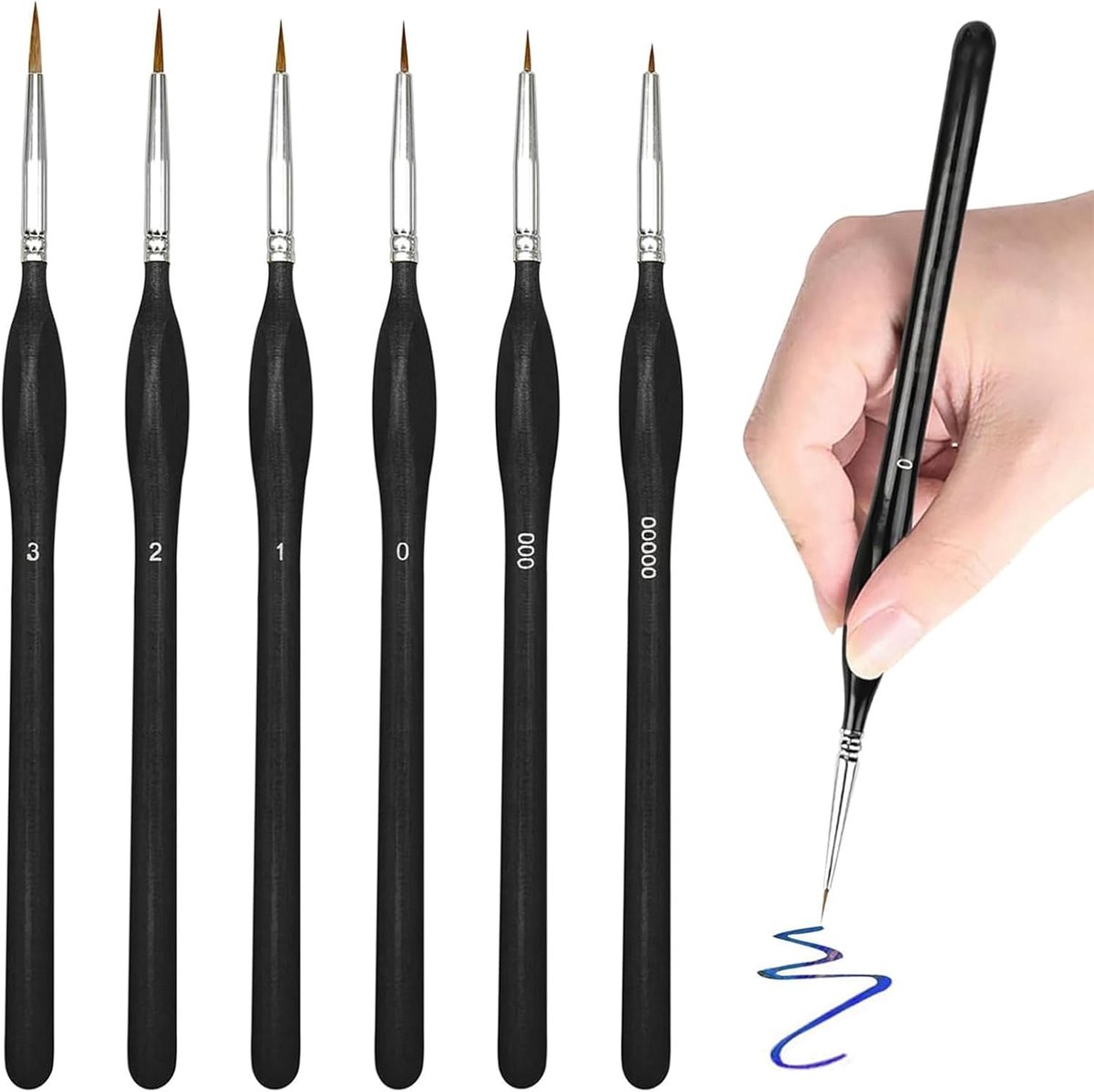 Penseel Set van 6 - Schilderen op nummer & modelbouw, miniatuur fijne penselen voor acryl, aquarel, olieverf - Fijne & dunne penselen voor schilderaccessoires