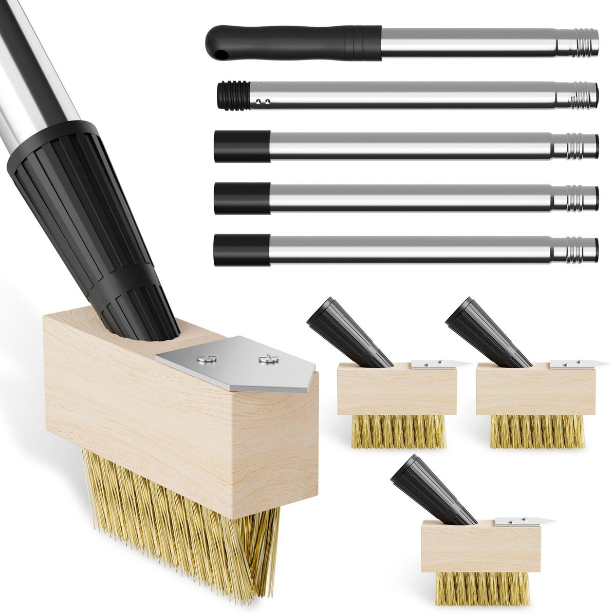 Dailygoods- Onkruidverwijderaar 1,55 m telescoopsteel - Onkruidborstel - Mosverwijderaar - Draadborstels - 4 Borstelkoppen - Voor tuinvoegen en muurranden