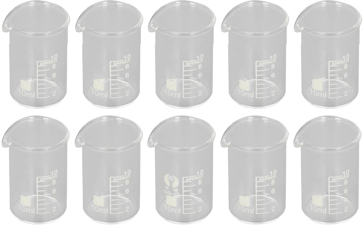 Dailygoods- Bekerset 10 Stuks - Borosilicaatglas - Gegradueerd - Laboratorium - Maatbeker - 10/25/50/150/250ml