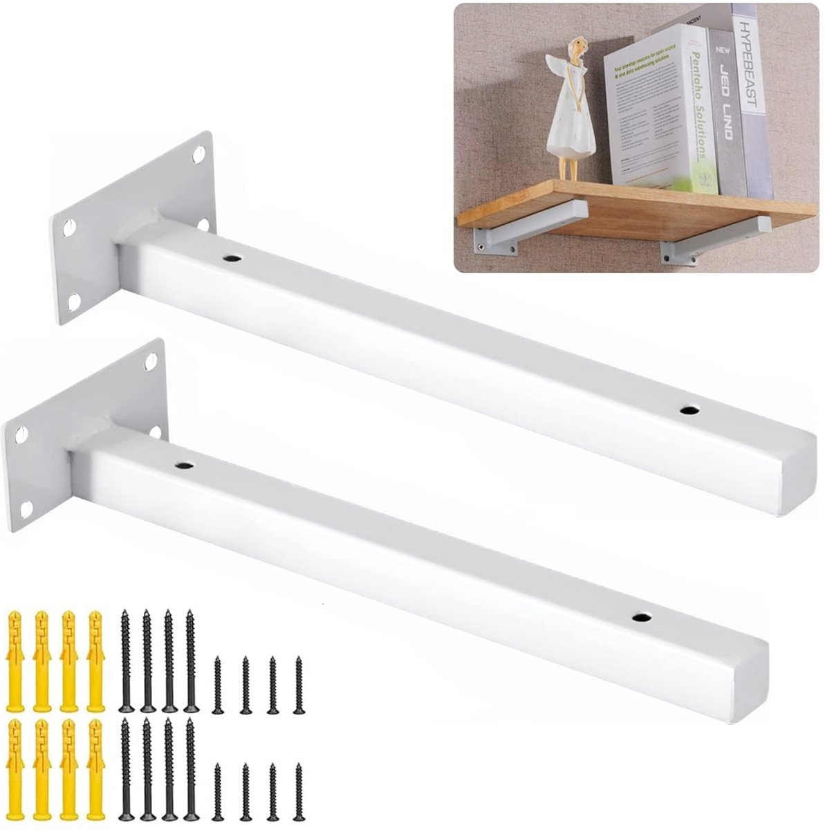 Dailygoods - Egaldrager, plankhouder, 150 mm, plankdrager, zware belastinghoek, wit, 2 stuks, wandconsole voor zwevende planken, console voor zware belasting, voor doe-het-zelvers