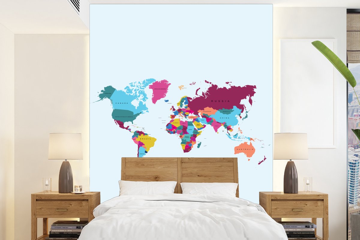 Behang - Fotobehang Wereldkaart - Trendy - Kleurrijk - Breedte 160 cm x hoogte 220 cm