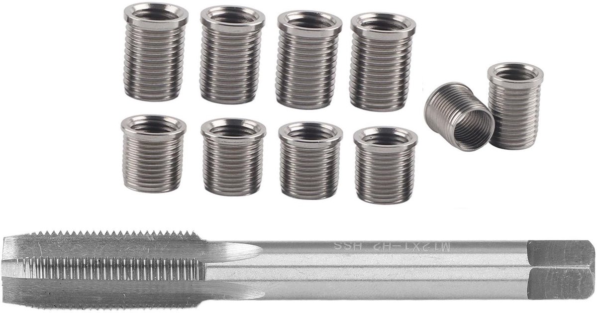 Dailygoods- Bougieschroefdraadreparatieset M10 X 1,0 - M12 X 1,0 Kraan - Auto-accessoires - Hardwareset - Reparatie - Inclusief Bout - Schroefdraadreparatie