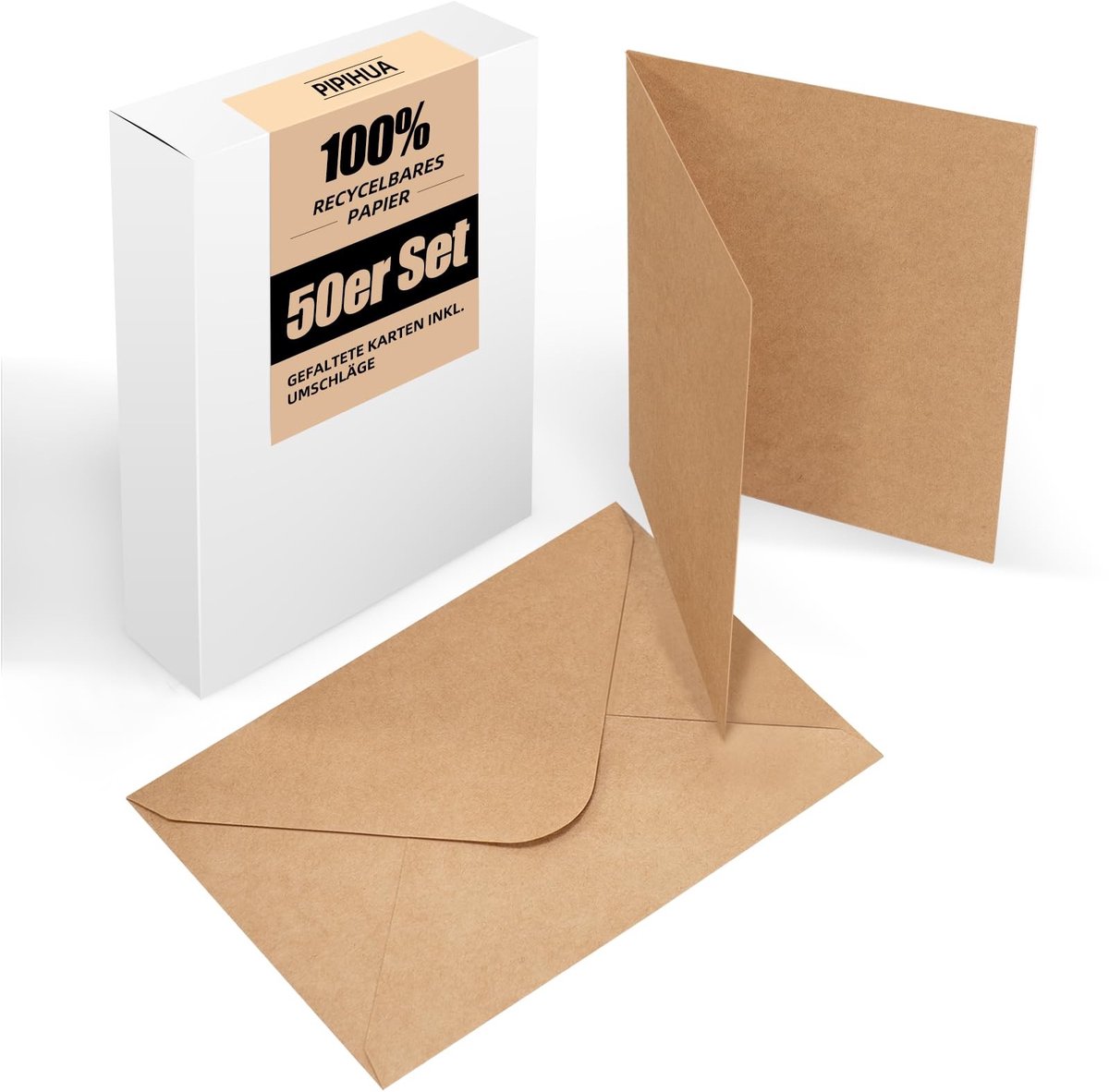 Dailygoods- Vouwkaarten Set van 50 - Blanco Kaarten - Enveloppen A6/C6 - Bruin Karton 250 g/m² - Geschikt voor Wenskaarten - Handgemaakt en Bedrukken - Kaartjes