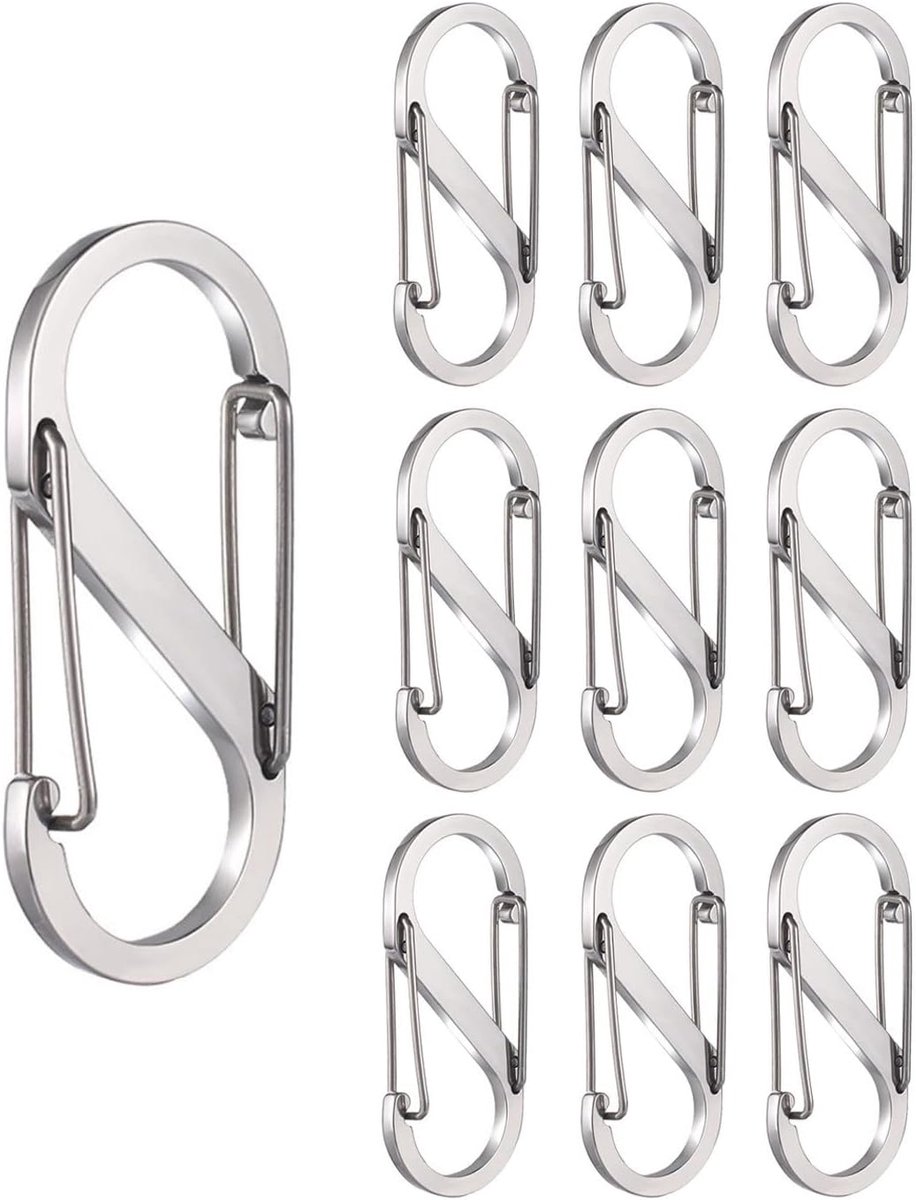 karabijnhaak, roestvrij staal, mini-aluminiumlegering karabijnhaak, S-vorm, metalen gesp, dubbele karabijnhaak, voor outdoor-activiteiten, kamperen, wandelen, reizen