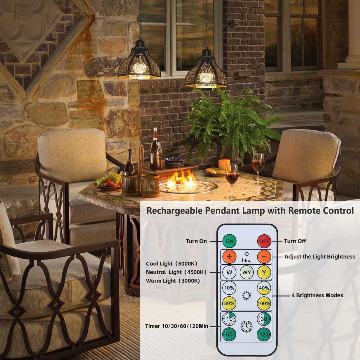 2 Stuks Oplaadbare Hanglamp voor Binnen, Buiten met Batterij, Zwarte Hanglamp zonder Stroomaansluiting, Buiten Tuinverlichting met Lamp & Afstandsbediening, Buitenlamp voor Terras, Balkon — cadeau in Cadeau-ideeën - foto 4