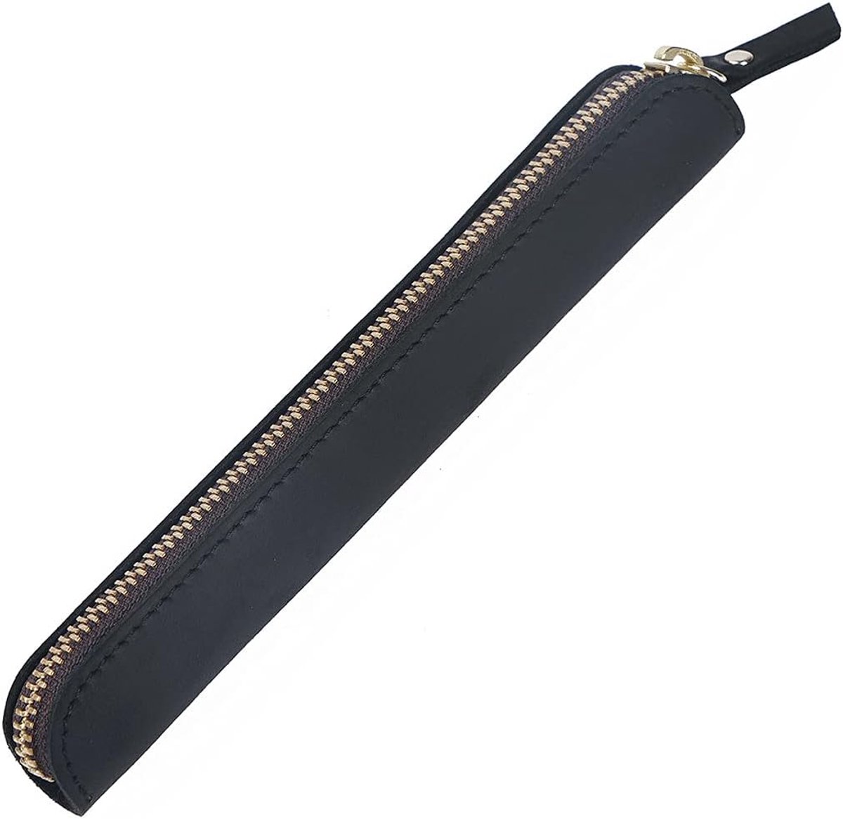 etui veilig potlood bescherming potlood zak potlood hoes etui lederen etui pennenetui voor vulpen ritssluiting - zwart, zwart, effen