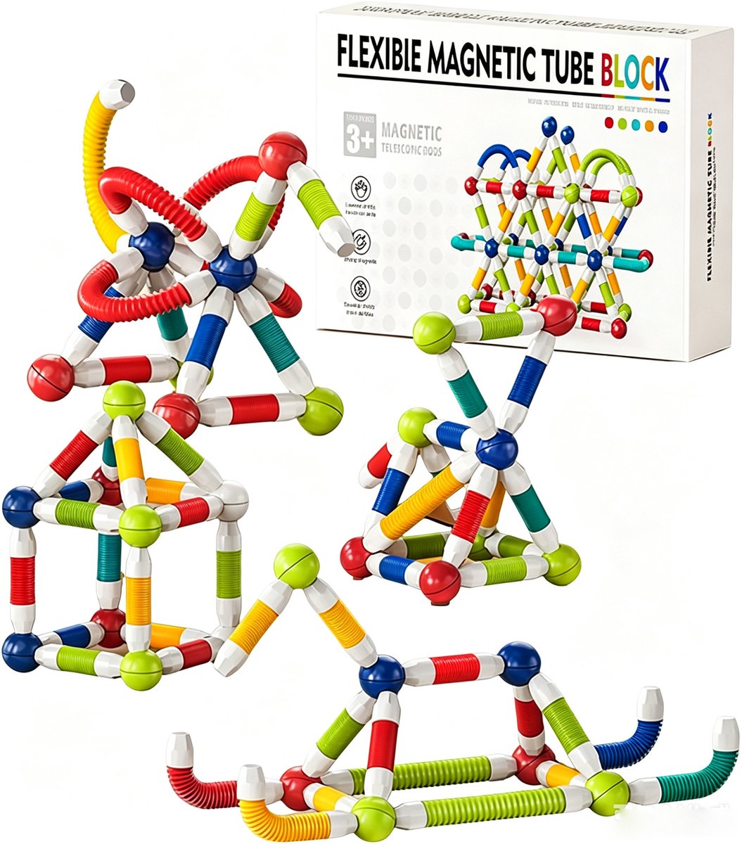 Magnetische bouwstenen, 3D-magneetbouwstenen, magneetspeelgoed, magneetspeelbouwstenen (Bespaarset, 85 stuks, 85-delige magneetbouwkist met opbergdoos, vanaf 3 jaar), Uitbreidbare 3D-magneetbouwkist met opbergdoos