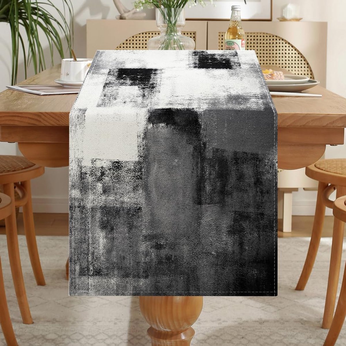 Tafelloper, modern, grijs, tafelloper, boho, linnen, afwasbaar, landelijke stijl, tafeldecoratie, outdoor, weerbestendig, 33 x 183 cm, voor salontafel
