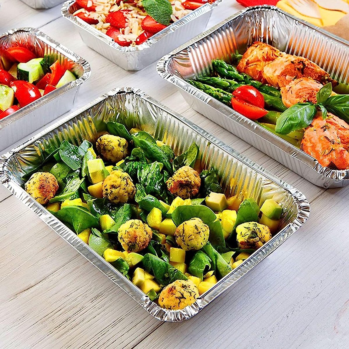 30 Stuks Aluminium Bakjes met Deksel 2200ml Wegwerp Schalen Set | Voor barbecue en oven, aluminium foil trays, bakjes bbq met deksel voor serveren, voor restjes, 31.5 x 20.5 x 5CM