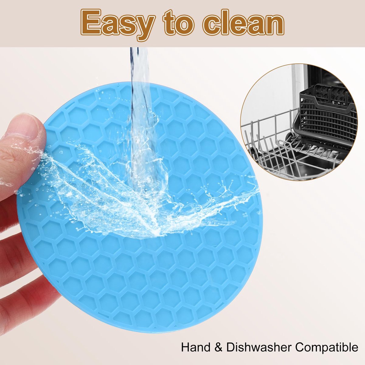 6 stuks siliconen onderzetters met houder, 10 cm ronde onderzetters voor dranken, antislip hittebestendige placemats wasbaar voor kopjes, tafelbescherming, tafeldecoratie, blauw