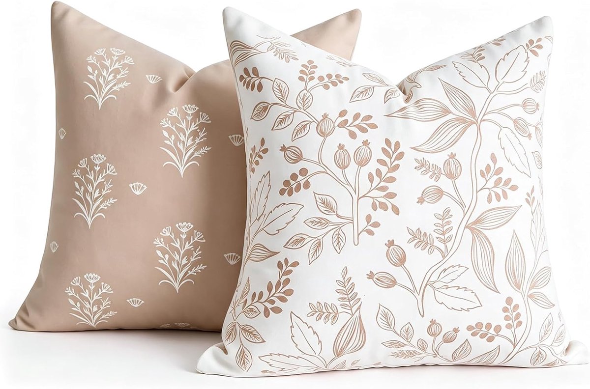 Set van 2 bankkussens, 40 x 40 cm, bohemian, moderne decoratieve botanische print, sierkussen, omkeerbaar, fluweel, wasbaar, retro kussenslopen voor tuin, woonkamer, bank