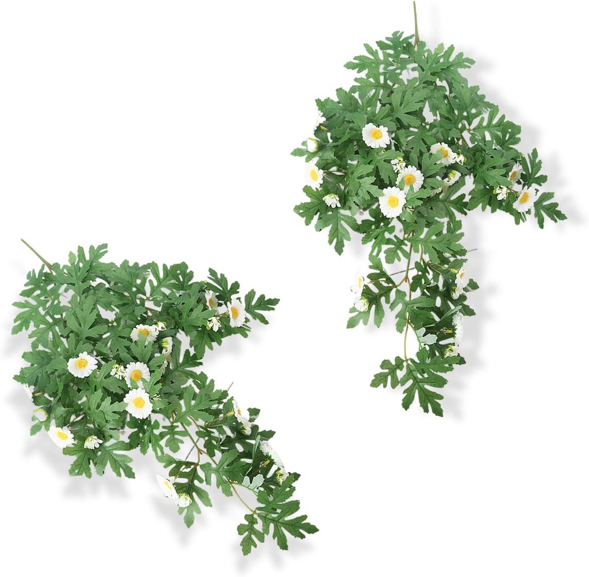 Kunstplanten, 2 stuks, hangende kunstbloemen, met witte madeliefjes, voor werkkamer, woonkamer en doe-het-zelf activiteiten