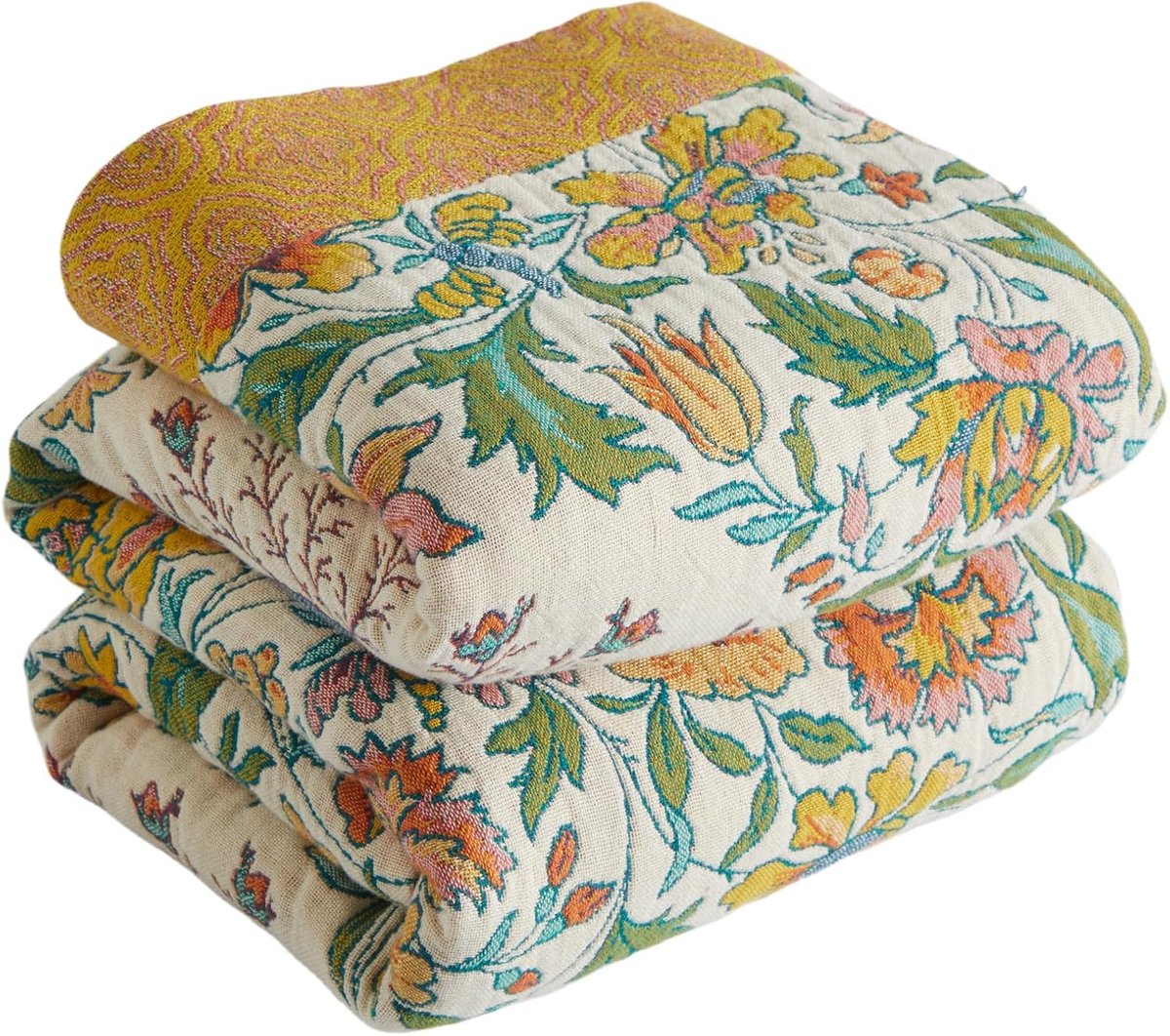 Premium Boheemse plaid, 100% katoen, knuffeldeken met franjes, dubbelzijdige mousseline, boho-deken, 230 x 250 cm, knuffeldeken voor op de bank en bedsprei, patchwork, deken voor kamer