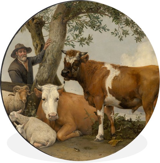 WallCircle - Wandcirkel - Muurcirkel - De stier - Schilderij van Paulus Potter - Aluminium - Dibond - 30x30 cm - Binnen en Buiten