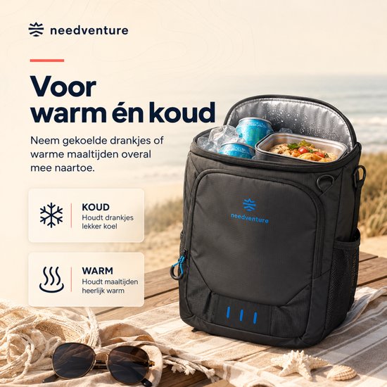 needventure® Koelrugtas - Koeltas - Lunchtas - Koelrugzak - Picknicktas - Backpack - 20L - Zwart van NEEDVENTURE® — afbeelding 4