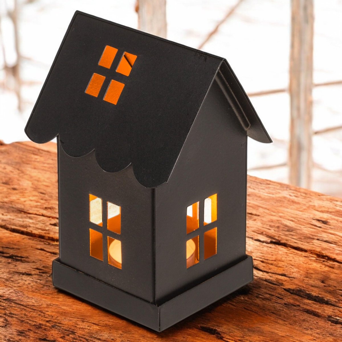 Metalen decoratieve huis zwart – stijlvolle windlichthuizen voor theelichtjes – moderne kaarsenhouder van metaal voor een gezellige sfeer (7 x 7 x 12 cm) — cadeau in Wonen & Interieur - foto 6