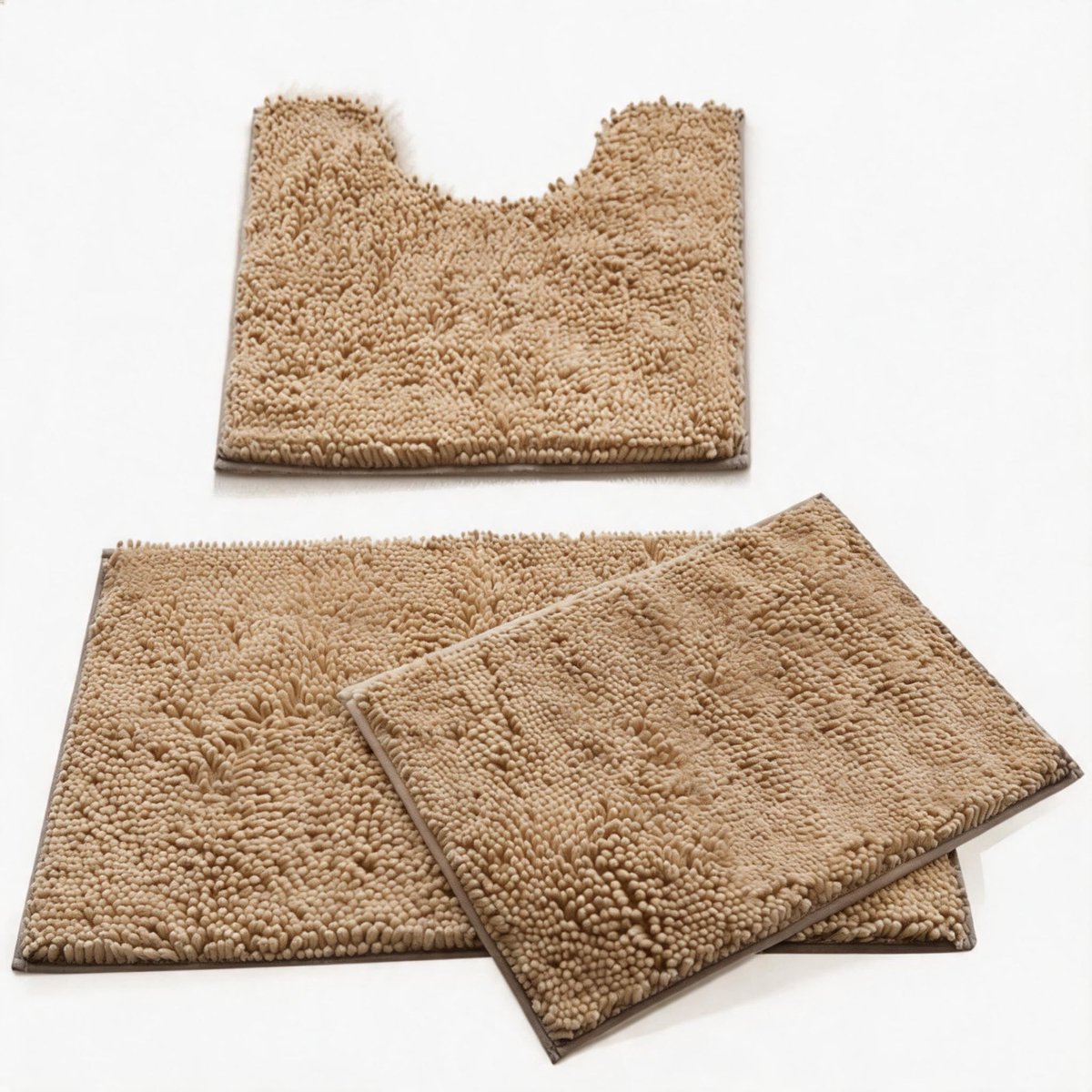 Badmatset met antislip - badkamermattenset met U-vormige toiletmat - zachte en schimmelwerende badmat 3-delig voor veiligheid en comfort, waterabsorberend en sneldrogend (beige)