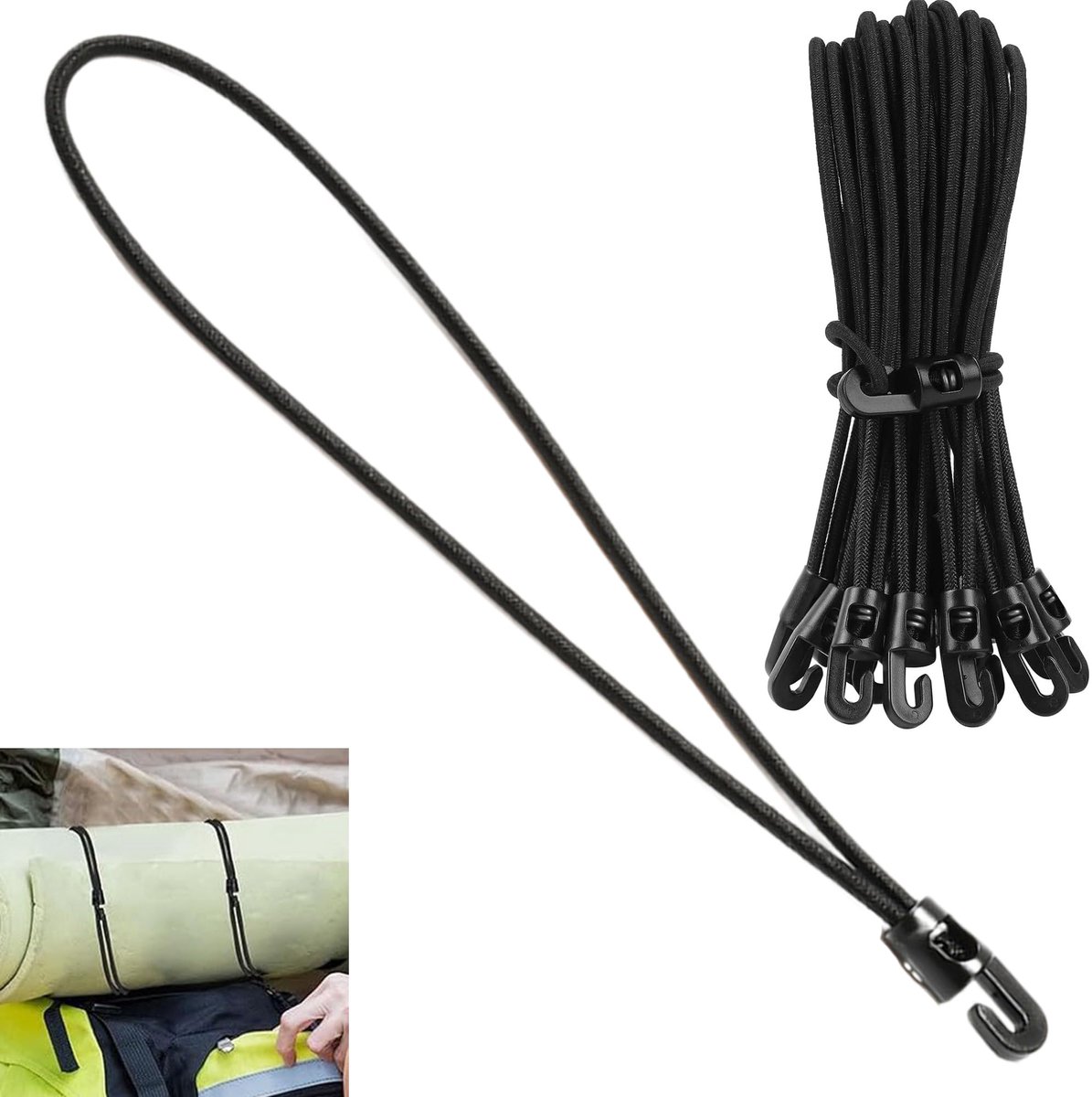 Spanrubber met haken, expander, rubberen spanner, 10 stuks, zwart, heavy duty zwarte stretchband, 26 cm, stretch, voor tenten, banners, affiches, vaste transporthangers