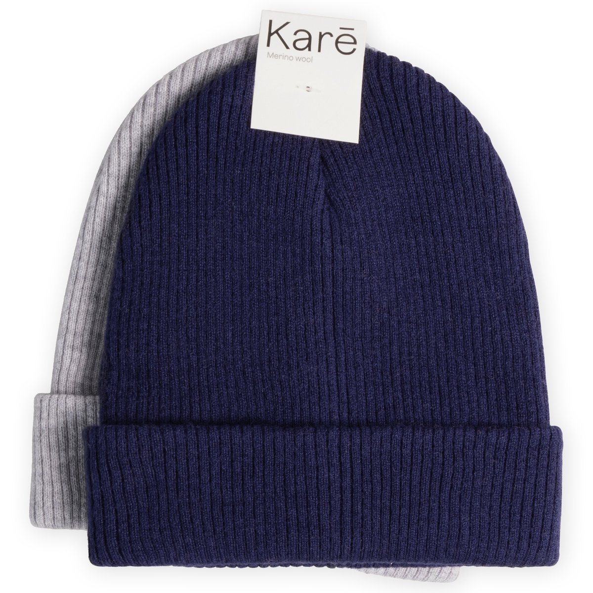 Karē Baby Muts - Baby Mutsje Unisex - 6 maanden tot 2 jaar - Zacht & Ademend Merino Wol - 2 Pack - Dark Navy & Mid Grey
