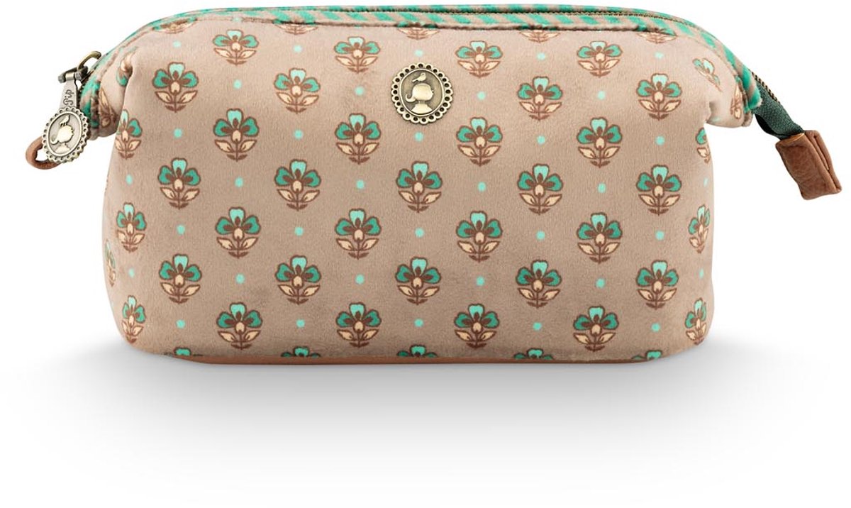 Pip Studio - Make-up Tas - Cooper Small Jaipur Flower - Khaki-Groen - 19x8,5x12cm